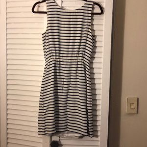 J Crew navy striped silk dress